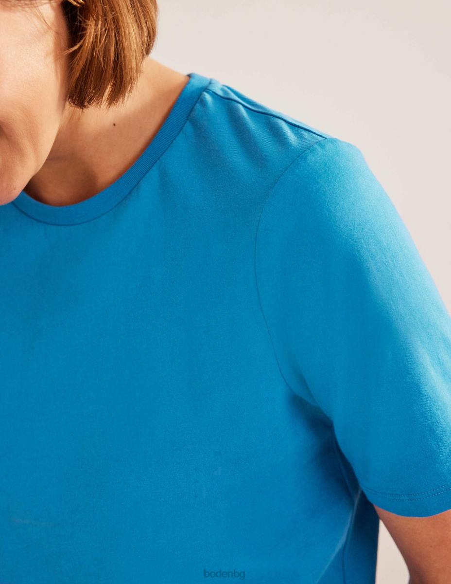 облекло Boden тениска с кръгла яка от чист памук китайско синьо Жени LL681909