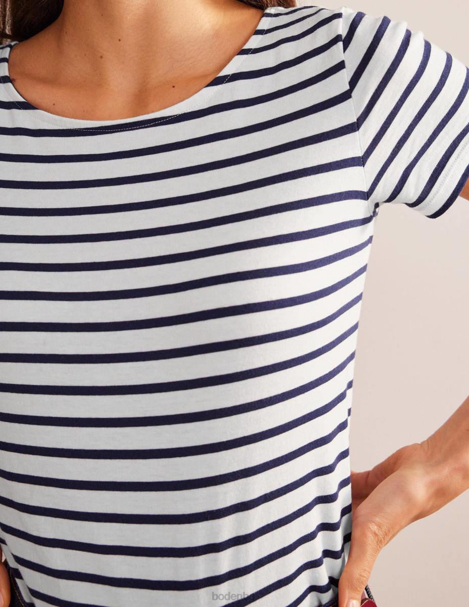 облекло Boden ела бретон с къс ръкав слонова кост и флот Жени LL68191