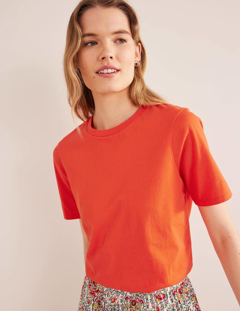 облекло Boden тениска с кръгла яка от чист памук червен поп Жени LL681928