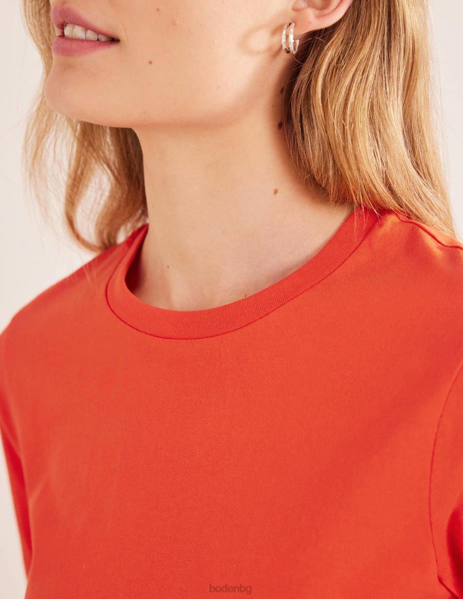 облекло Boden тениска с кръгла яка от чист памук червен поп Жени LL681928
