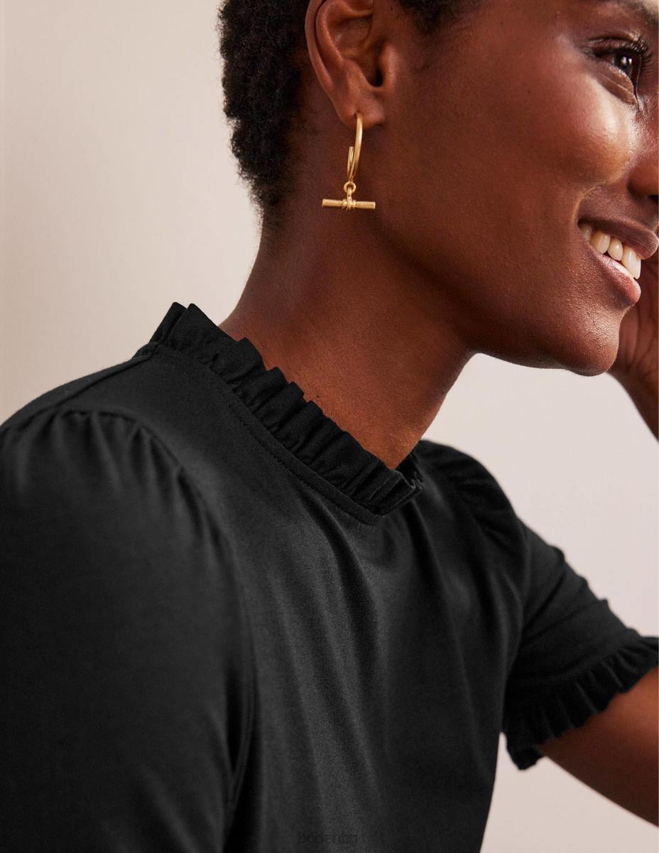 облекло Boden супер мека тениска с волани черен Жени LL68192