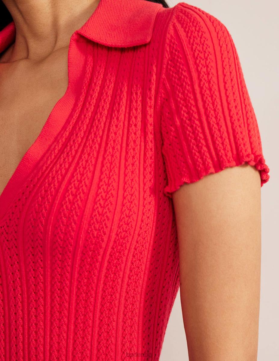 облекло Boden оребрена горна част с яка ягодов тарт червен Жени LL681930