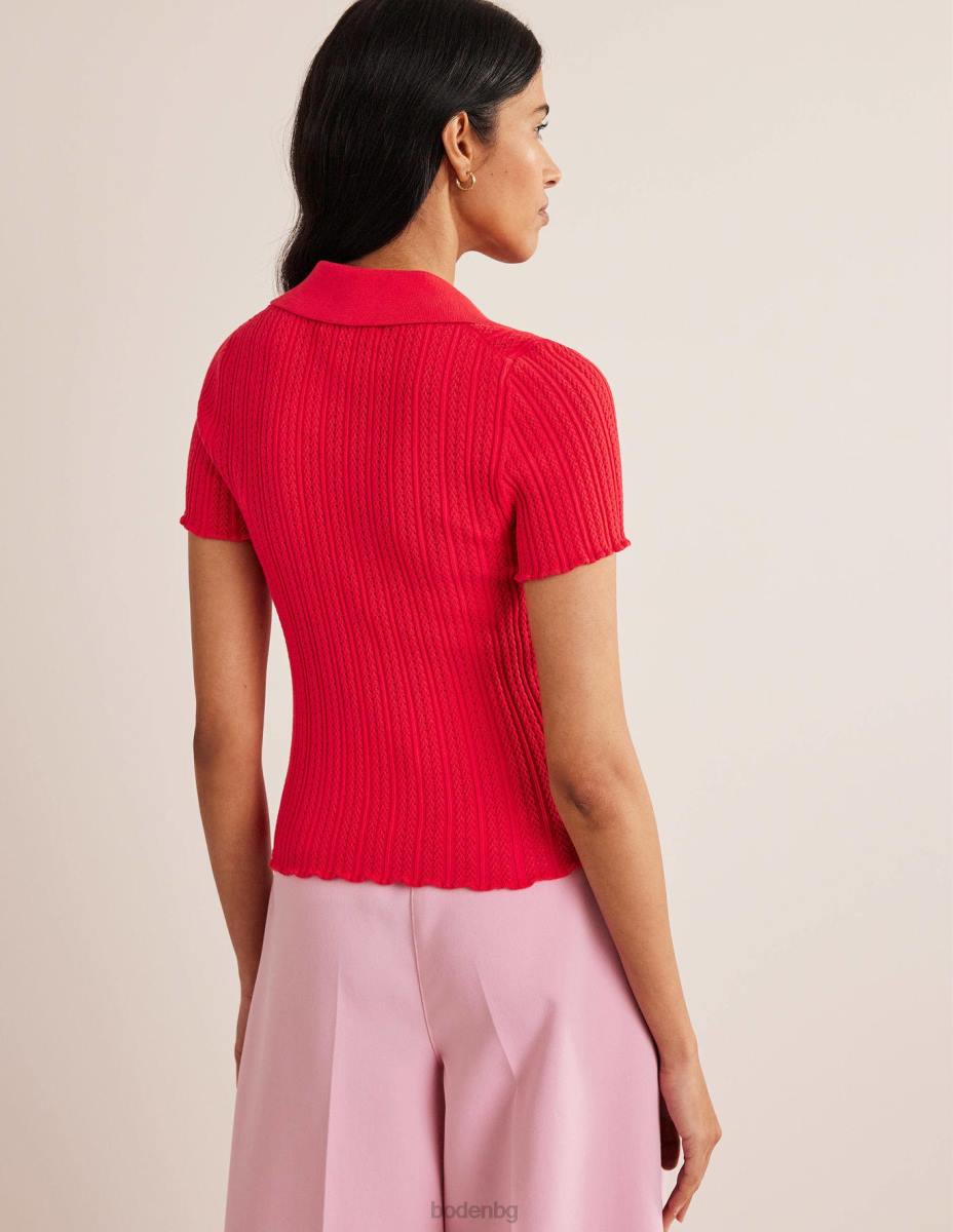 облекло Boden оребрена горна част с яка ягодов тарт червен Жени LL681930