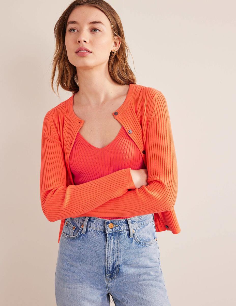 облекло Boden жилетка с оребрено горнище пунш от диня Жени LL681932