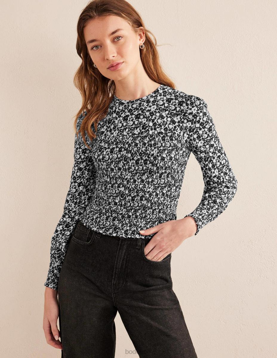 облекло Boden памучен топ с елече черен цъфтеж Жени LL681950