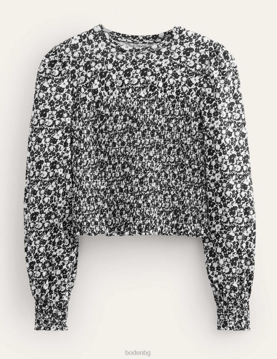 облекло Boden памучен топ с елече черен цъфтеж Жени LL681950