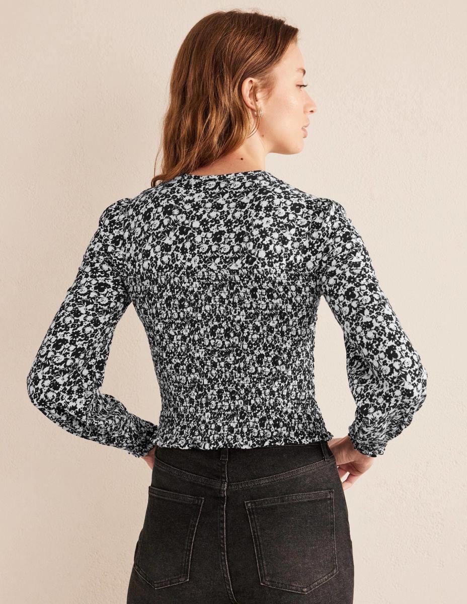 облекло Boden памучен топ с елече черен цъфтеж Жени LL681950