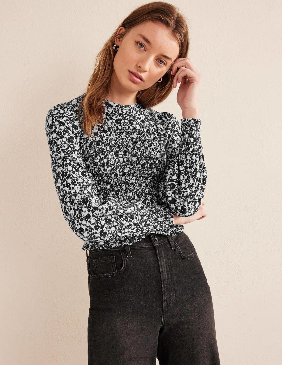 облекло Boden памучен топ с елече черен цъфтеж Жени LL681950