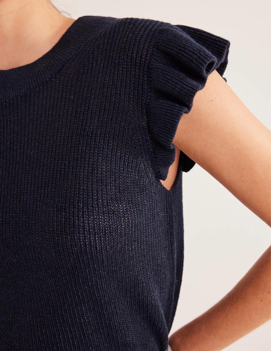 облекло Boden рипсена ленена жилетка военноморски флот Жени LL681962