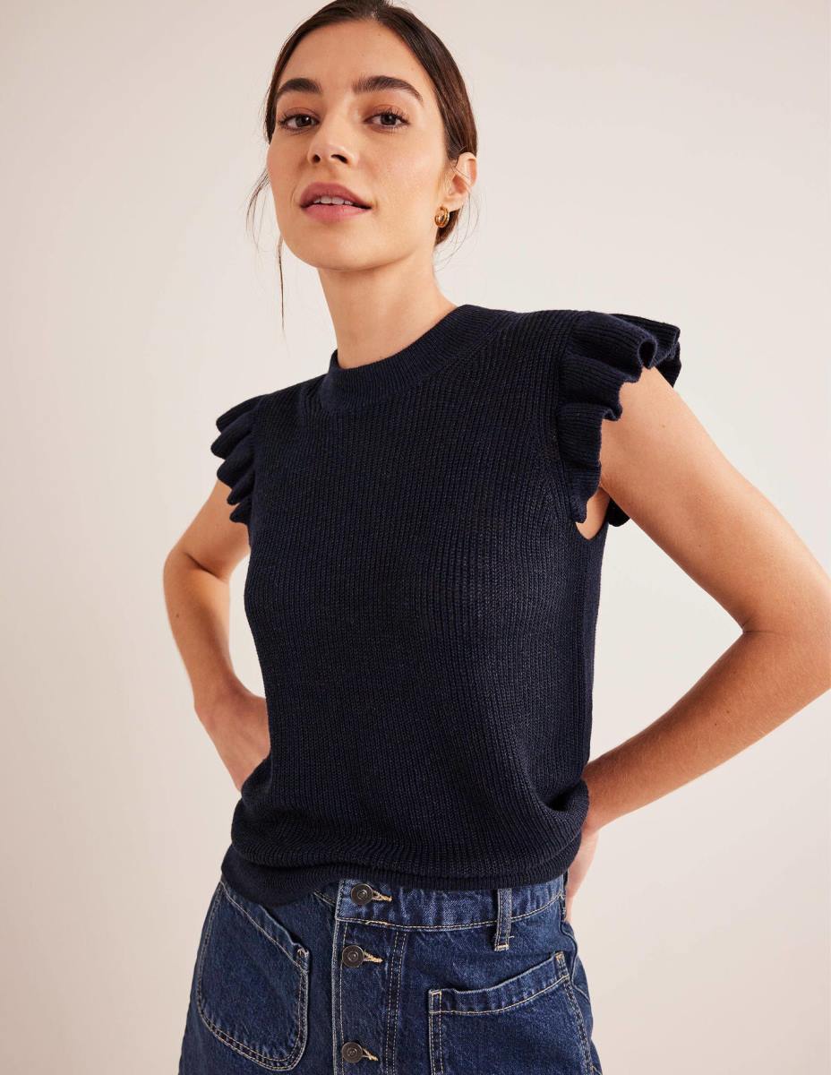 облекло Boden рипсена ленена жилетка военноморски флот Жени LL681962