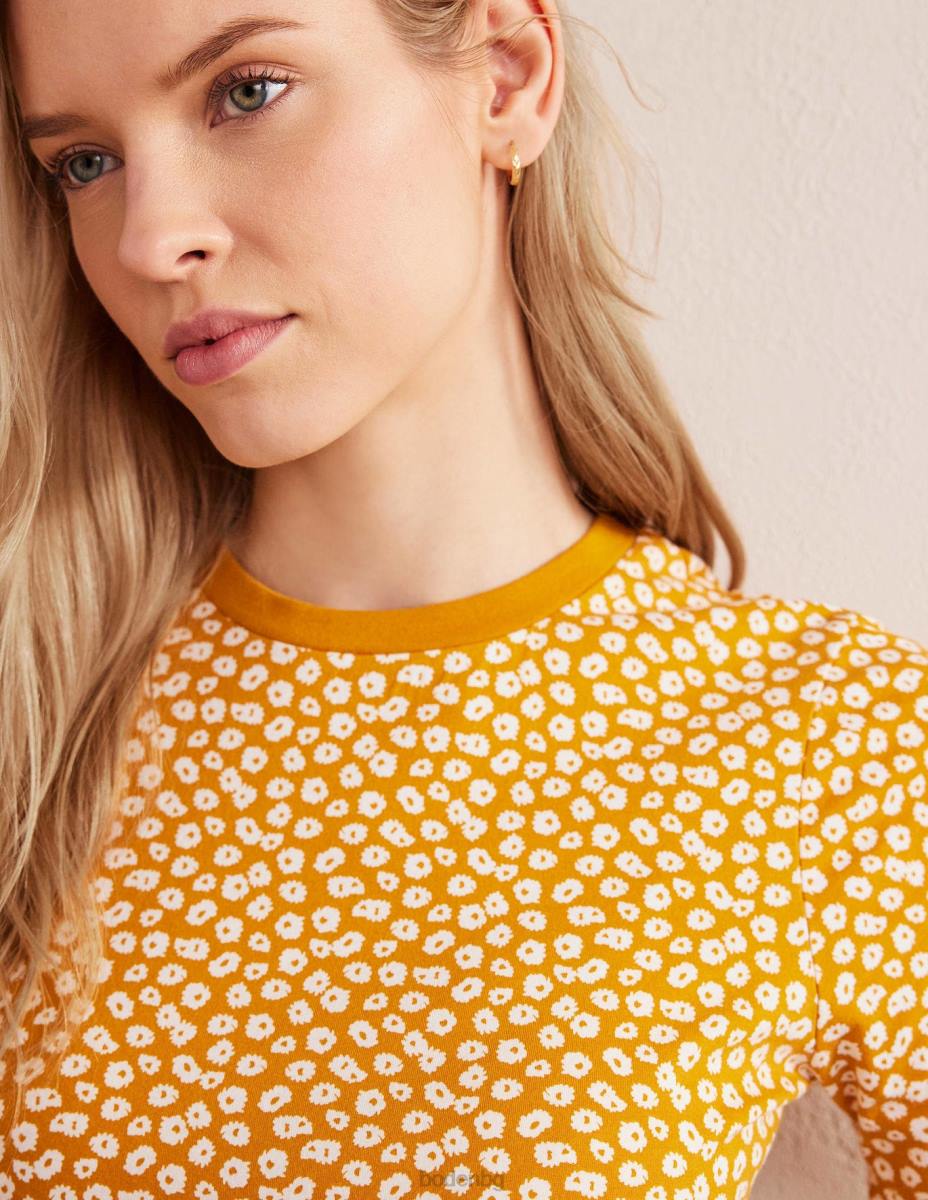 облекло Boden тениска с щамповано деколте печат злато и божур Жени LL681964