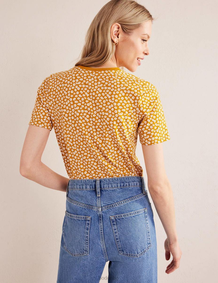 облекло Boden тениска с щамповано деколте печат злато и божур Жени LL681964