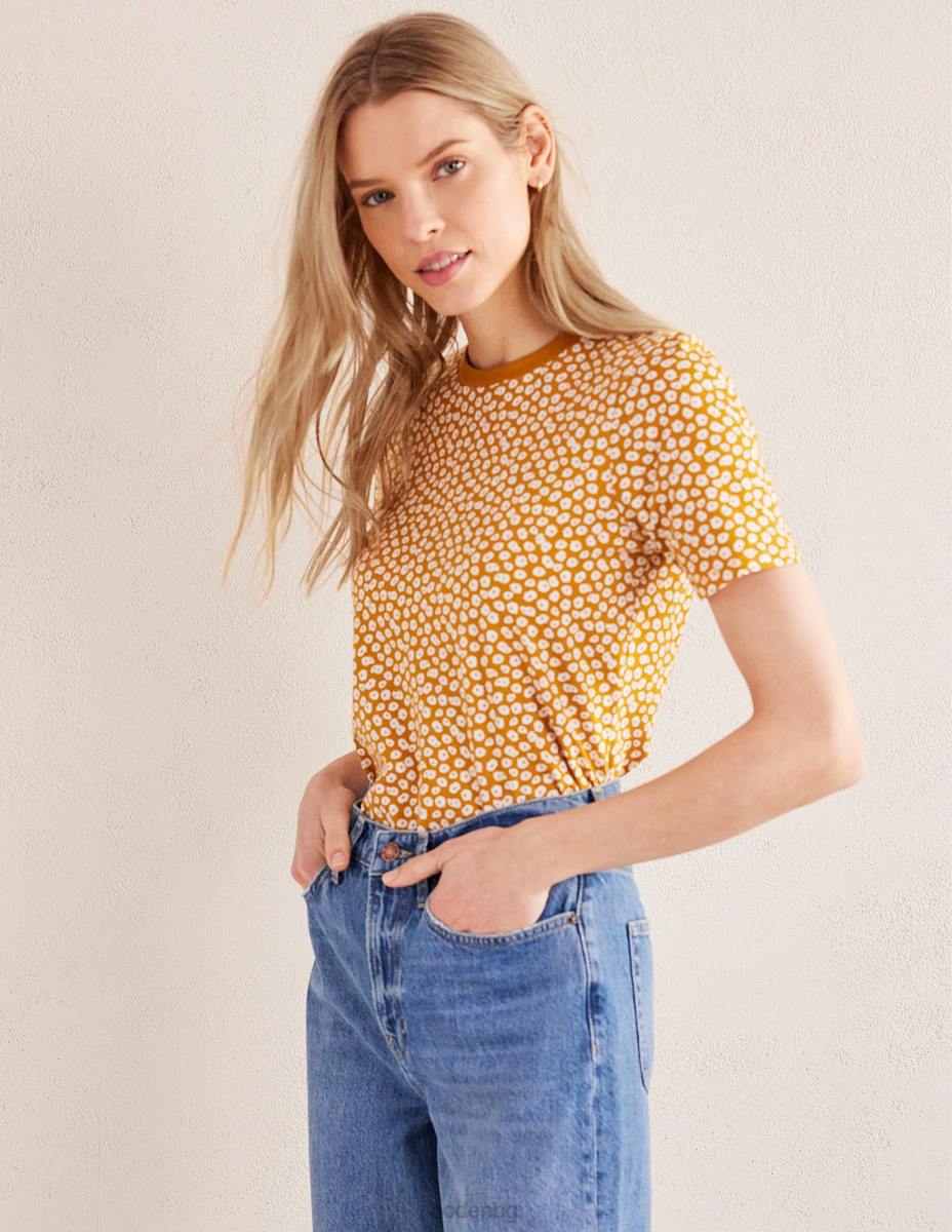 облекло Boden тениска с щамповано деколте печат злато и божур Жени LL681964