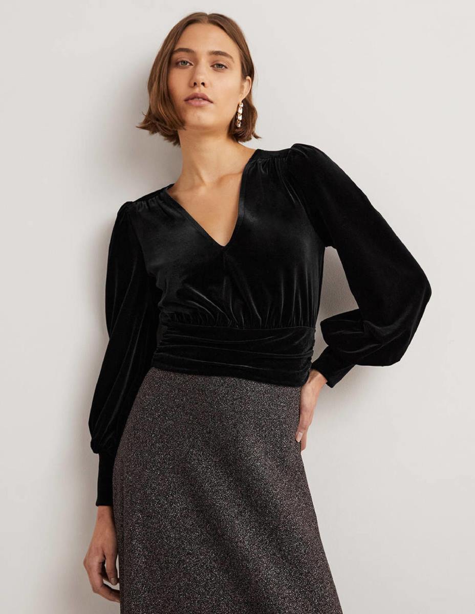 облекло Boden изрязан топ от кадифена блузон черен Жени LL681966
