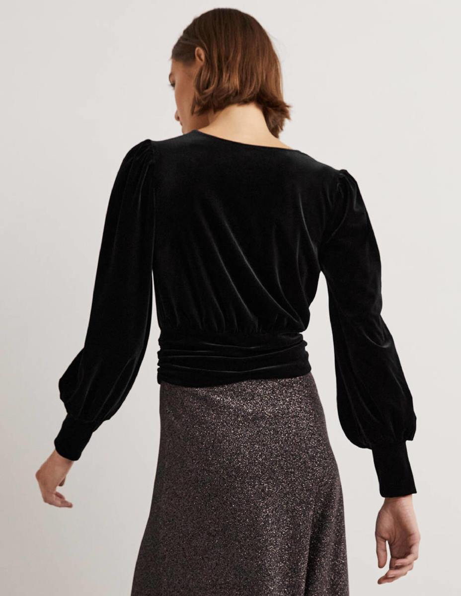 облекло Boden изрязан топ от кадифена блузон черен Жени LL681966