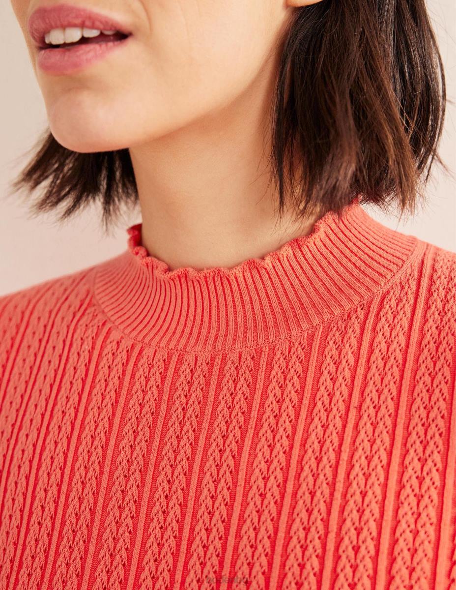 облекло Boden оребрена горна част с високо деколте корал Жени LL681974