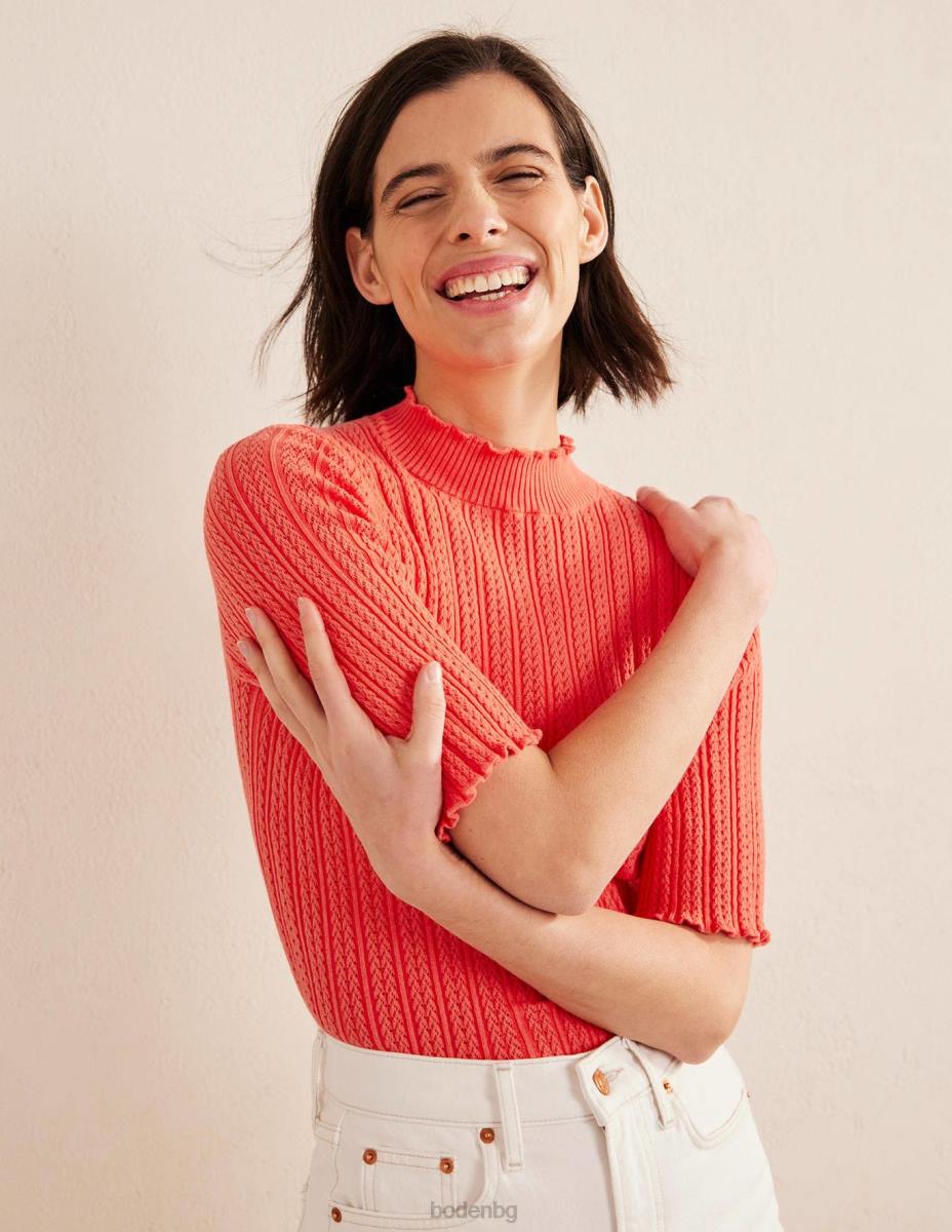 облекло Boden оребрена горна част с високо деколте корал Жени LL681974