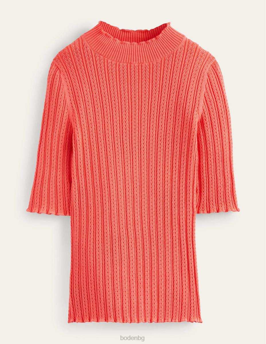 облекло Boden оребрена горна част с високо деколте корал Жени LL681974