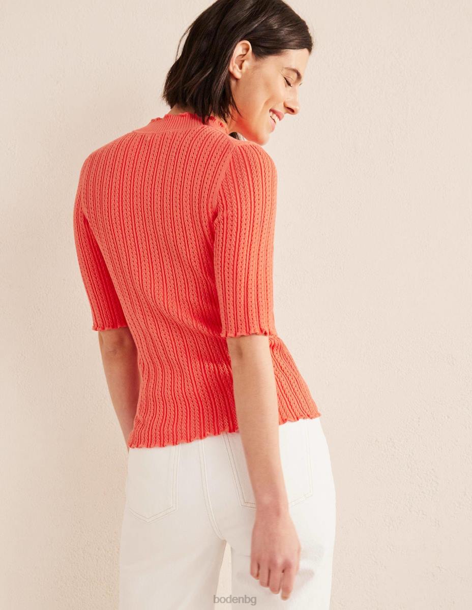 облекло Boden оребрена горна част с високо деколте корал Жени LL681974