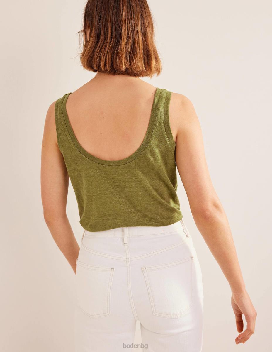 облекло Boden ленен потник с широко деколте сярно зелено Жени LL681984