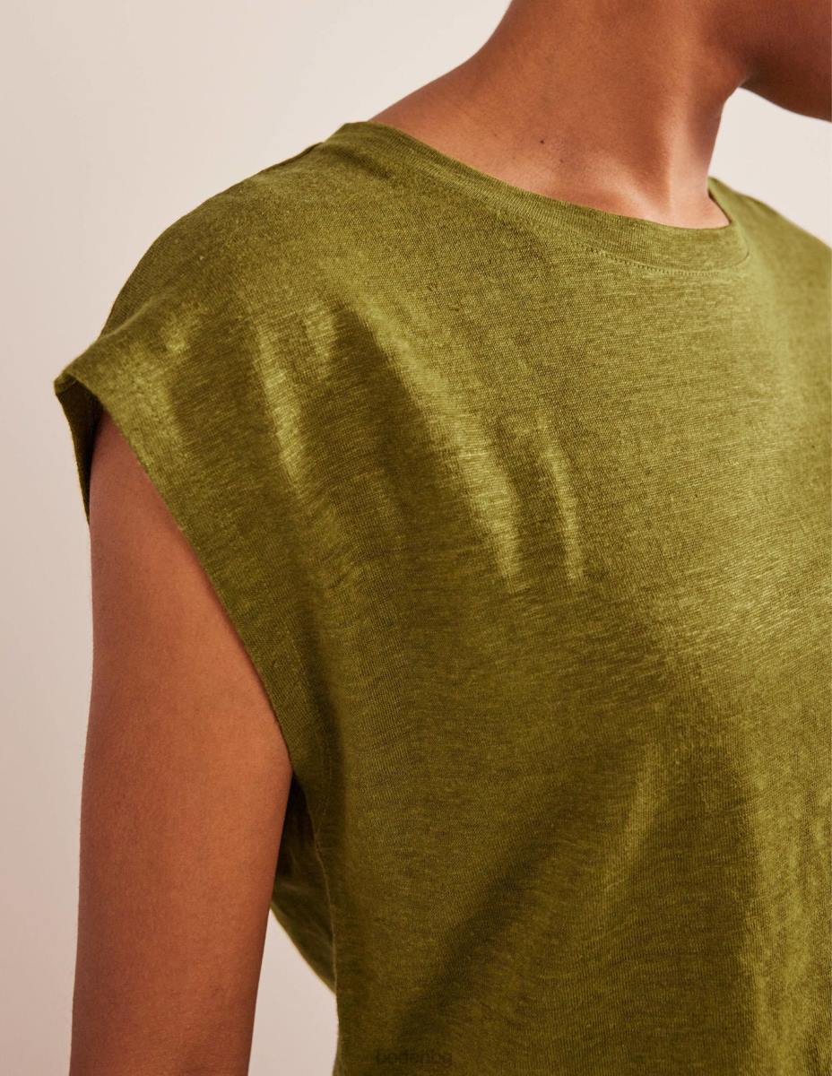 облекло Boden ленена тениска с кръгла яка речна тръстика Жени LL681987