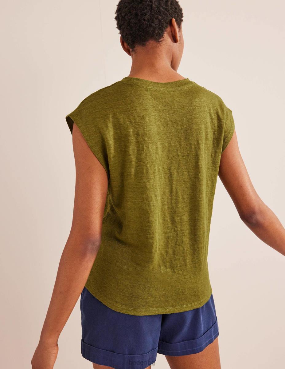 облекло Boden ленена тениска с кръгла яка речна тръстика Жени LL681987