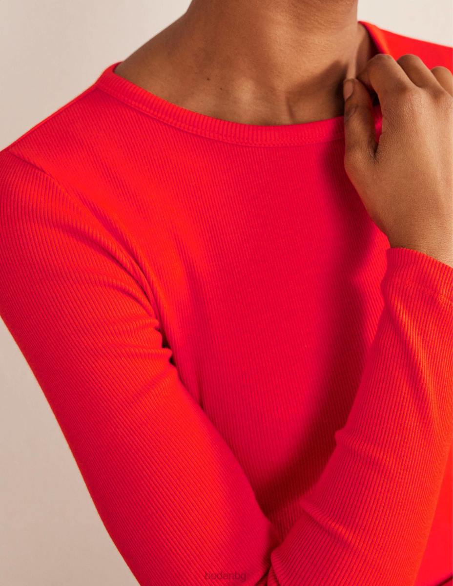 облекло Boden памучно рипсено горнище с дълъг ръкав червен поп Жени LL681993