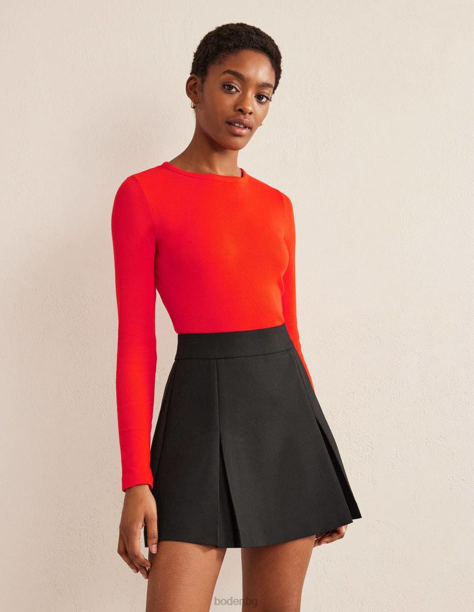 облекло Boden памучно рипсено горнище с дълъг ръкав червен поп Жени LL681993