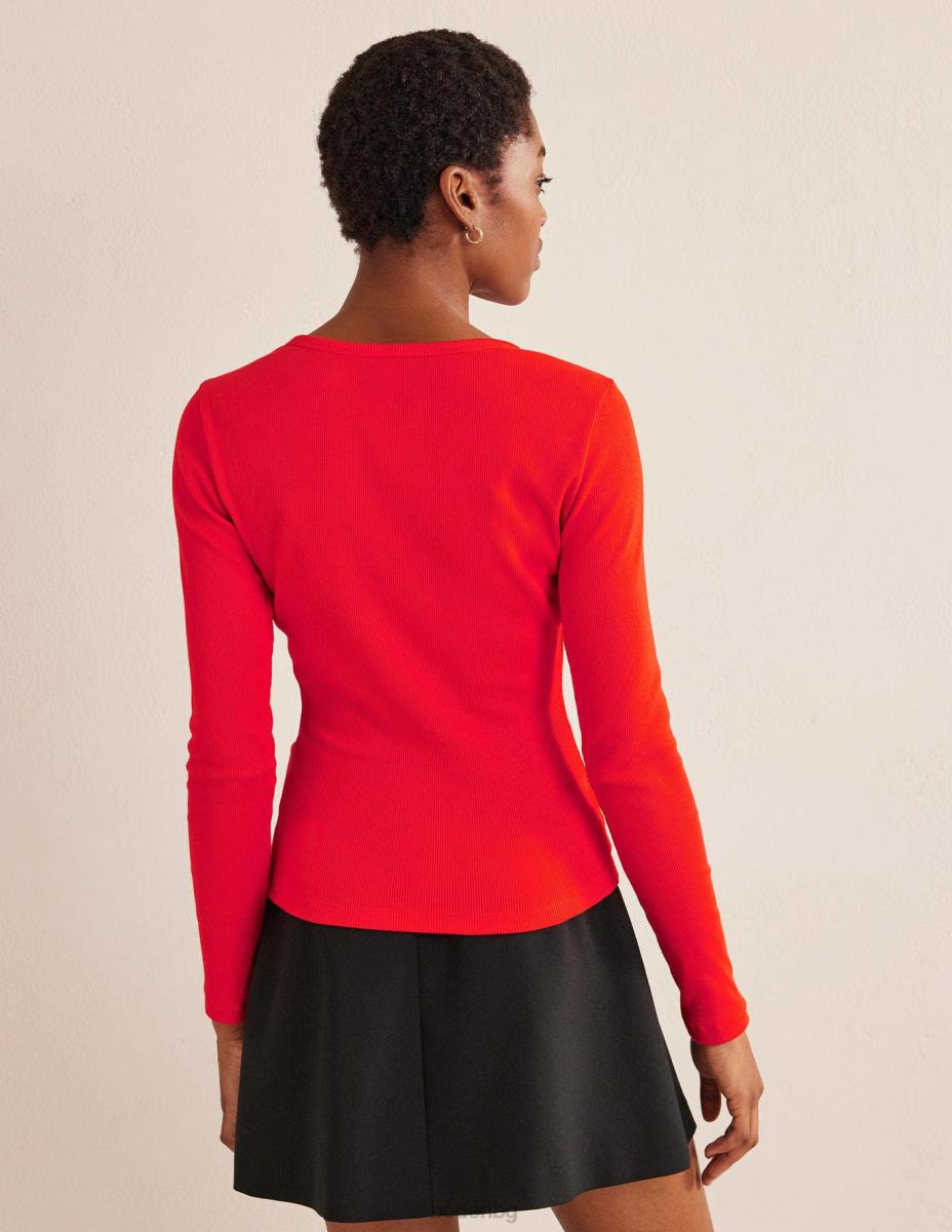 облекло Boden памучно рипсено горнище с дълъг ръкав червен поп Жени LL681993