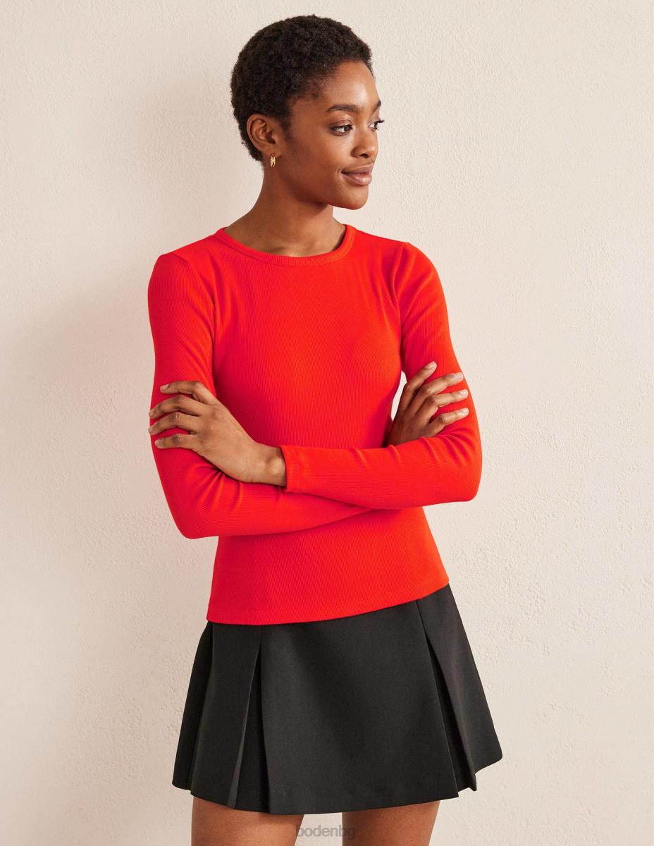 облекло Boden памучно рипсено горнище с дълъг ръкав червен поп Жени LL681993