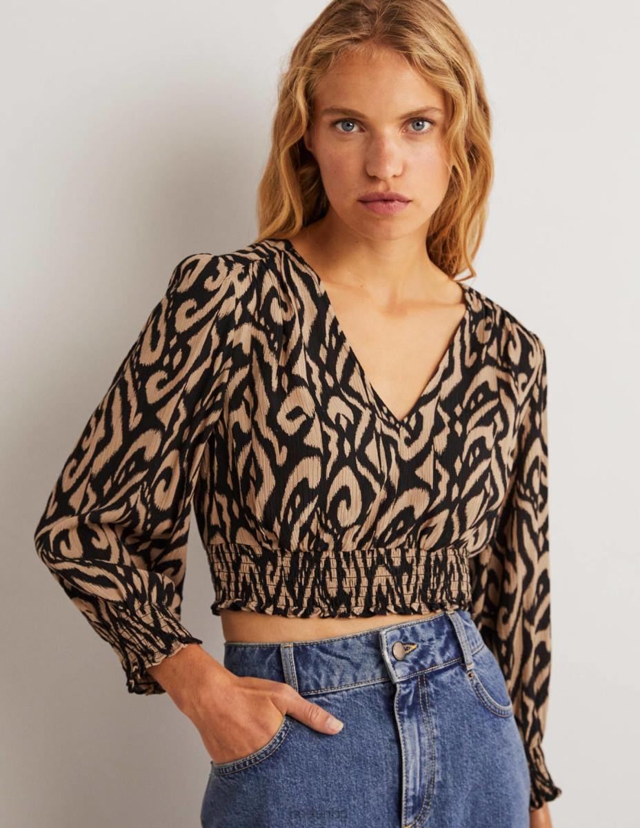 облекло Boden грациозно набръчкан коорд топ черно и икат Жени LL682002