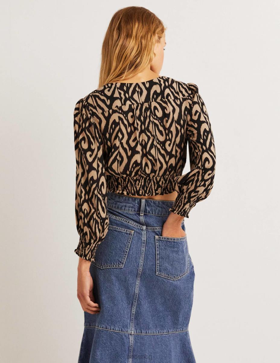 облекло Boden грациозно набръчкан коорд топ черно и икат Жени LL682002