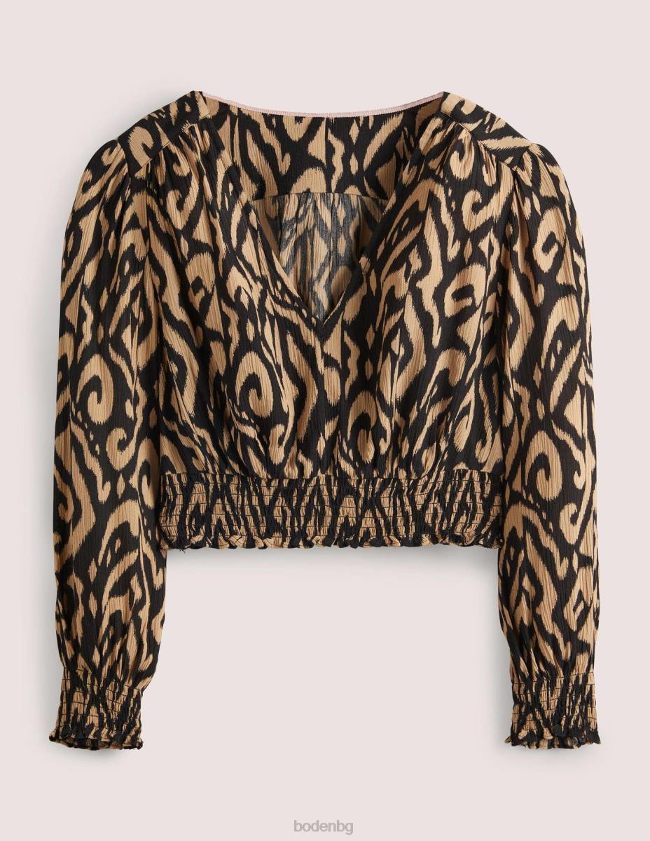 облекло Boden грациозно набръчкан коорд топ черно и икат Жени LL682002