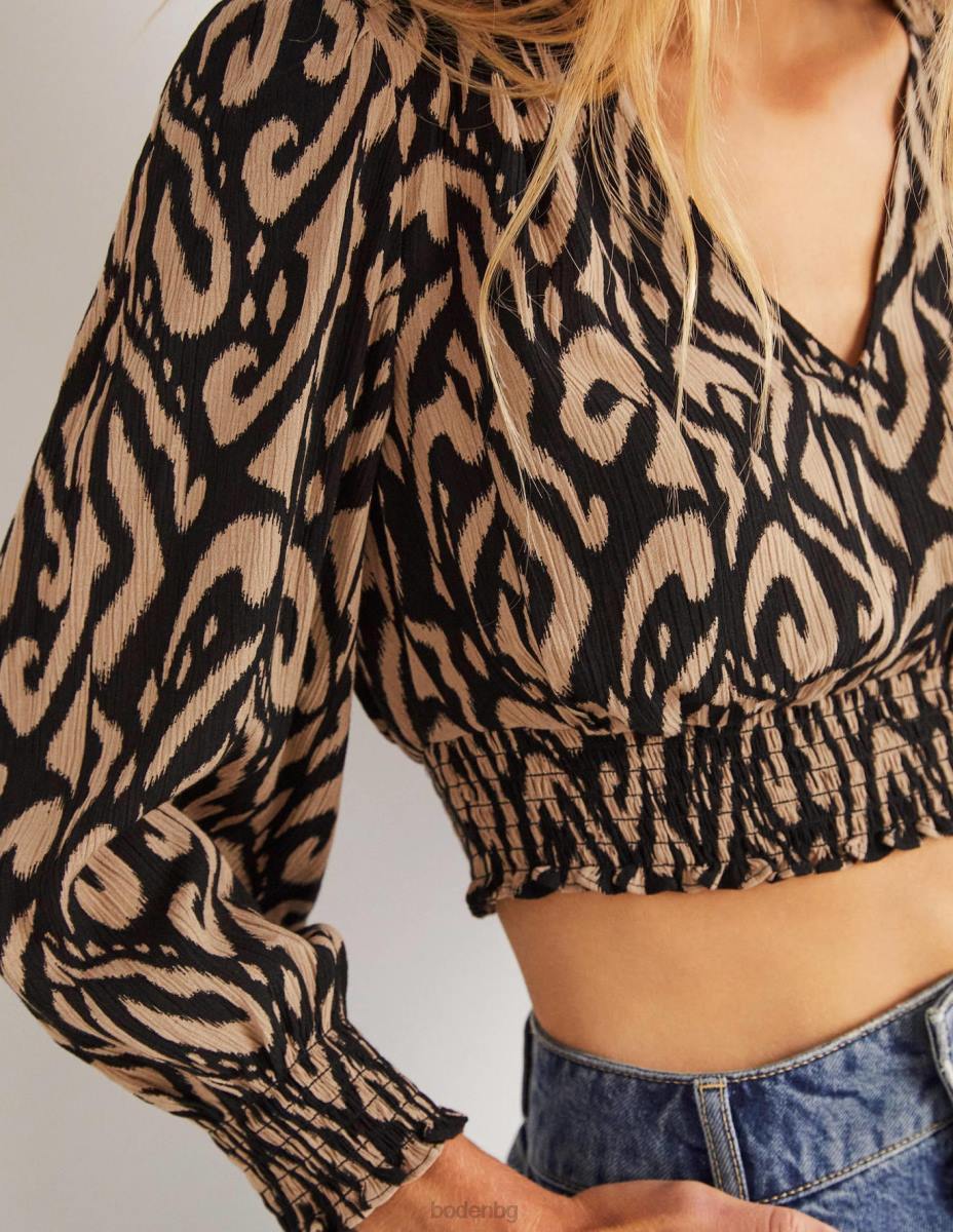 облекло Boden грациозно набръчкан коорд топ черно и икат Жени LL682002