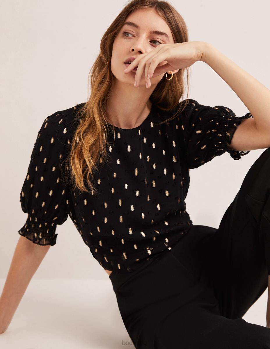 облекло Boden изрязана метална пушена горна част черен и златен клипс Жени LL682006