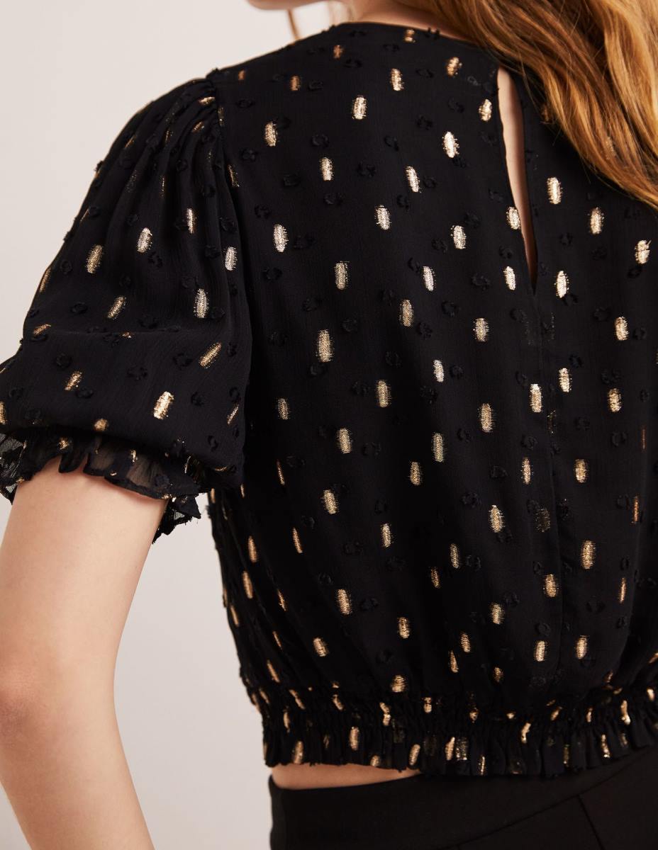 облекло Boden изрязана метална пушена горна част черен и златен клипс Жени LL682006