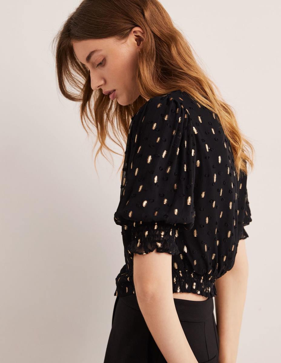 облекло Boden изрязана метална пушена горна част черен и златен клипс Жени LL682006