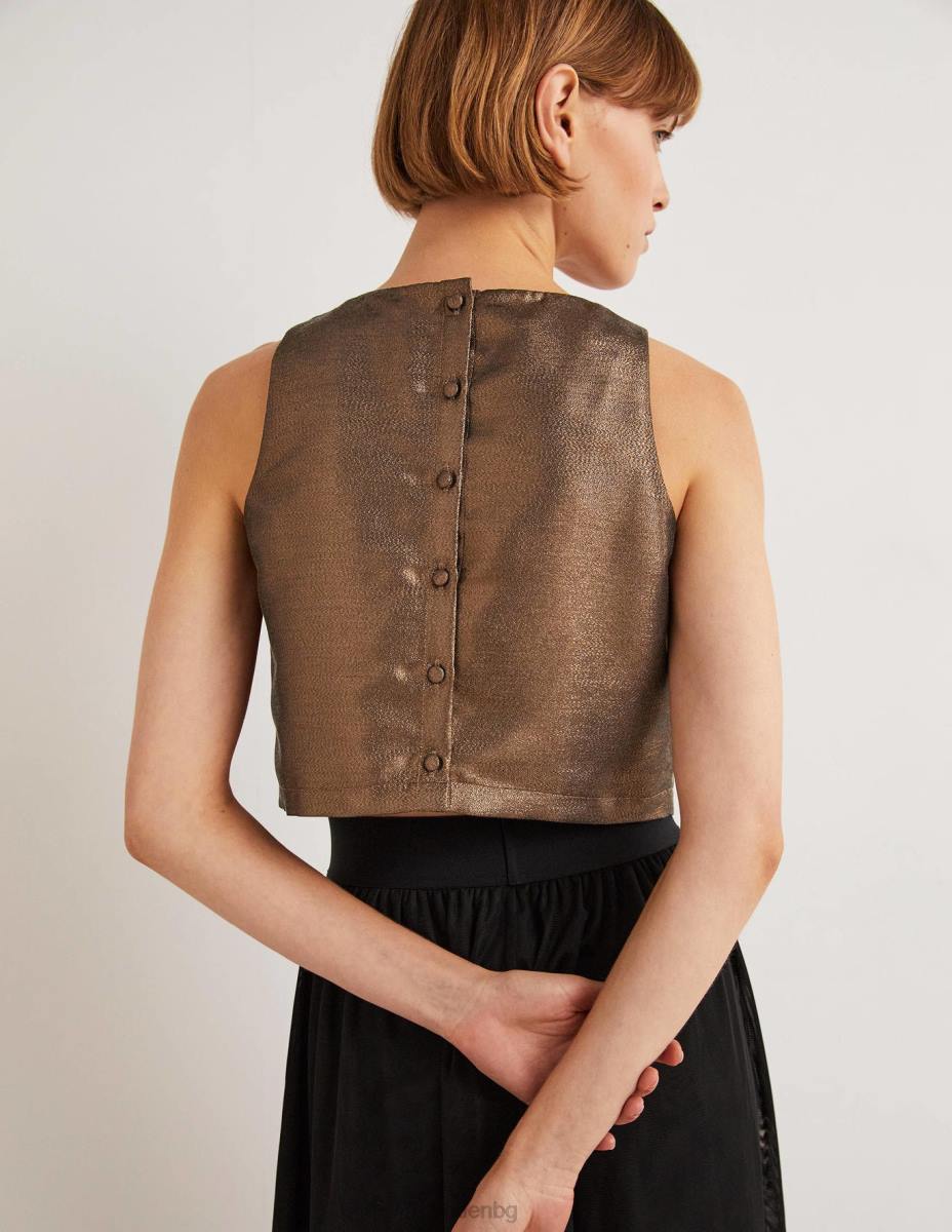 облекло Boden изрязан топ на скарлет бронзов лурекс Жени LL682012