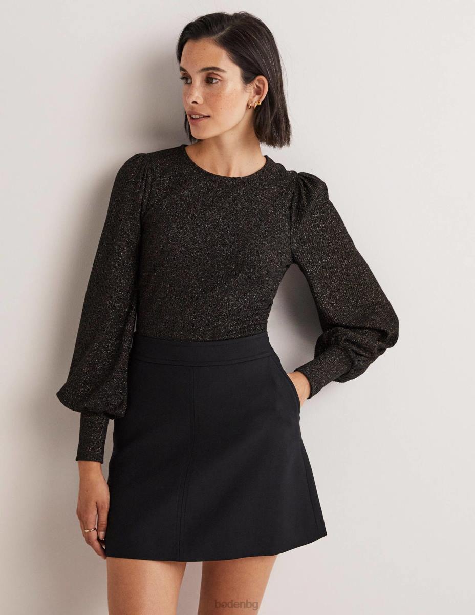 облекло Boden метален блузон с ръкави черен/златен блясък Жени LL682013