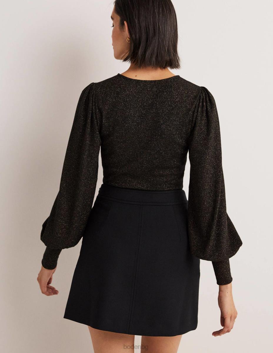 облекло Boden метален блузон с ръкави черен/златен блясък Жени LL682013