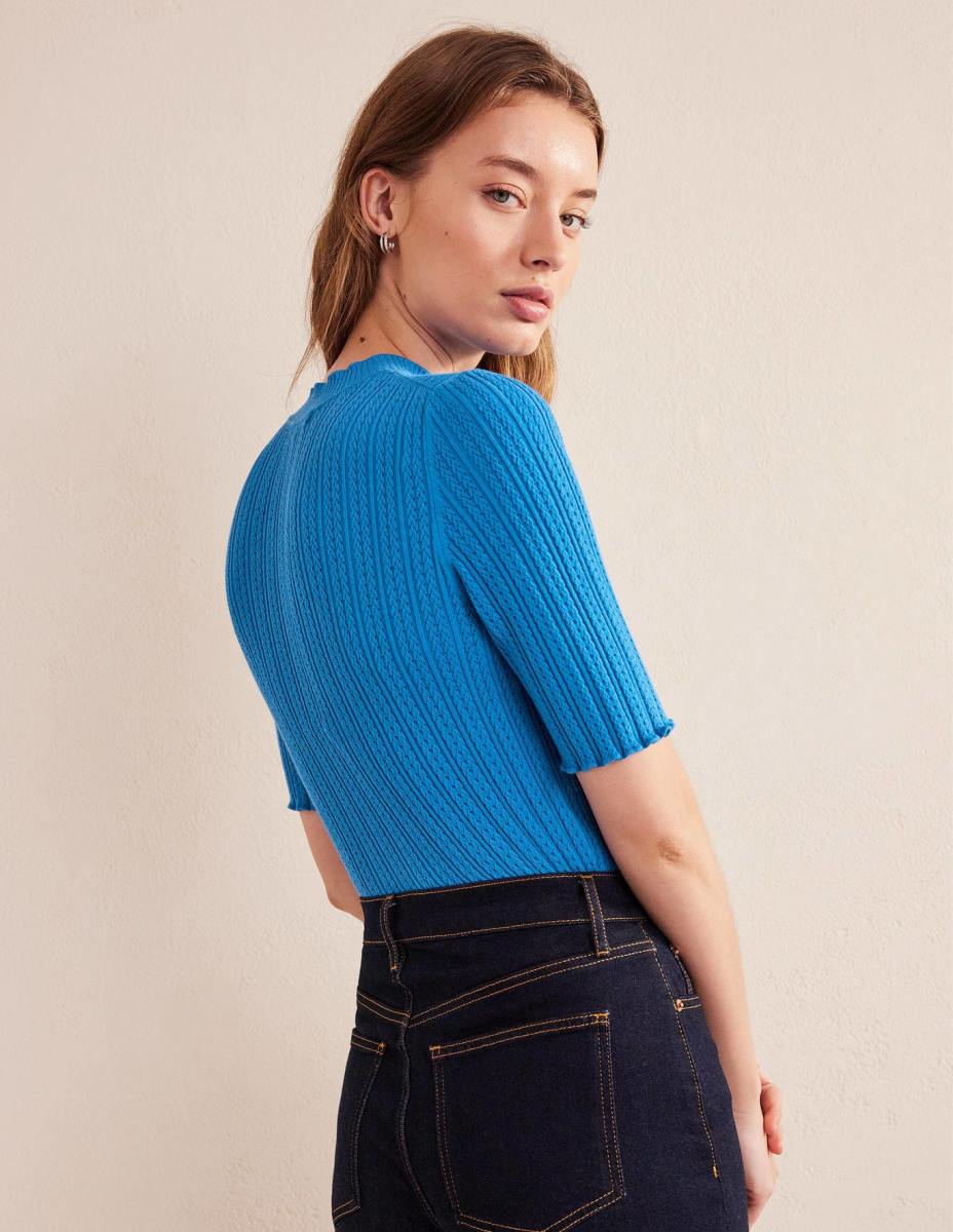 облекло Boden оребрена горна част с високо деколте небулус синьо Жени LL682042