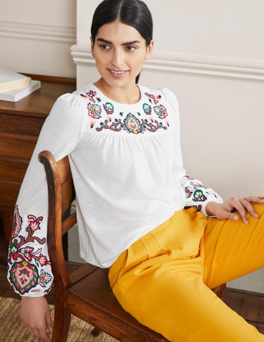 облекло Boden бродирана горна част от трико бяло Жени LL682050