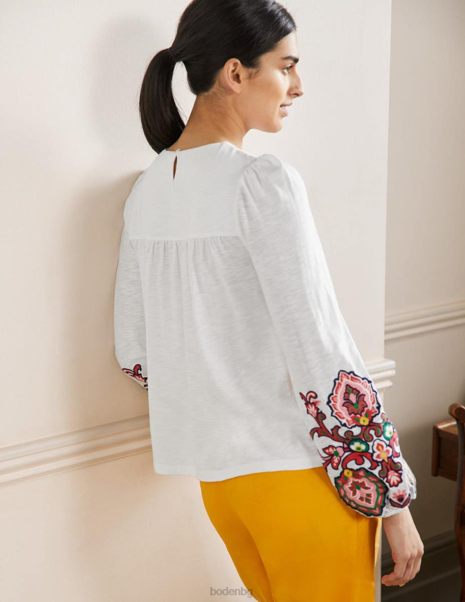 облекло Boden бродирана горна част от трико бяло Жени LL682050