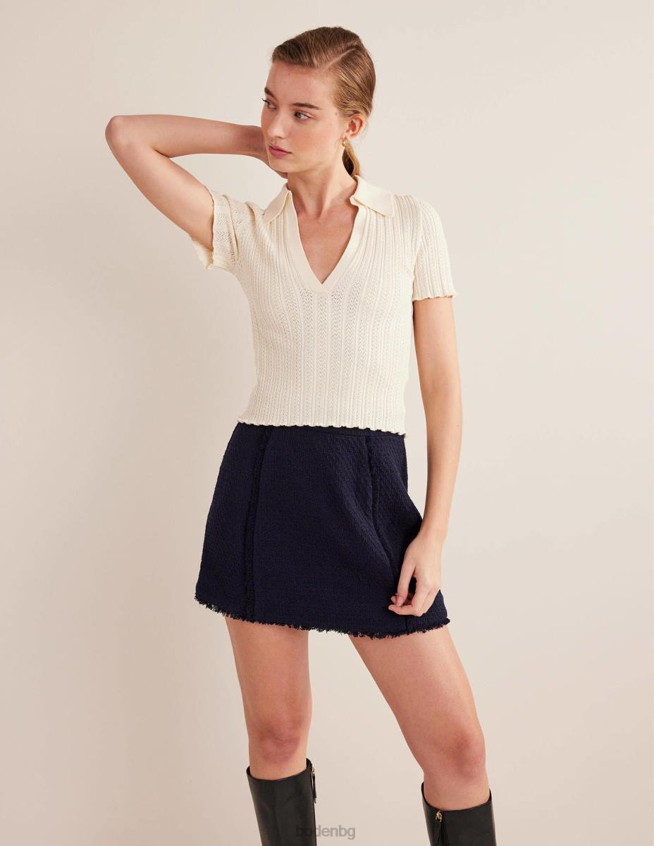 облекло Boden оребрена горна част с яка топла слонова кост Жени LL682109