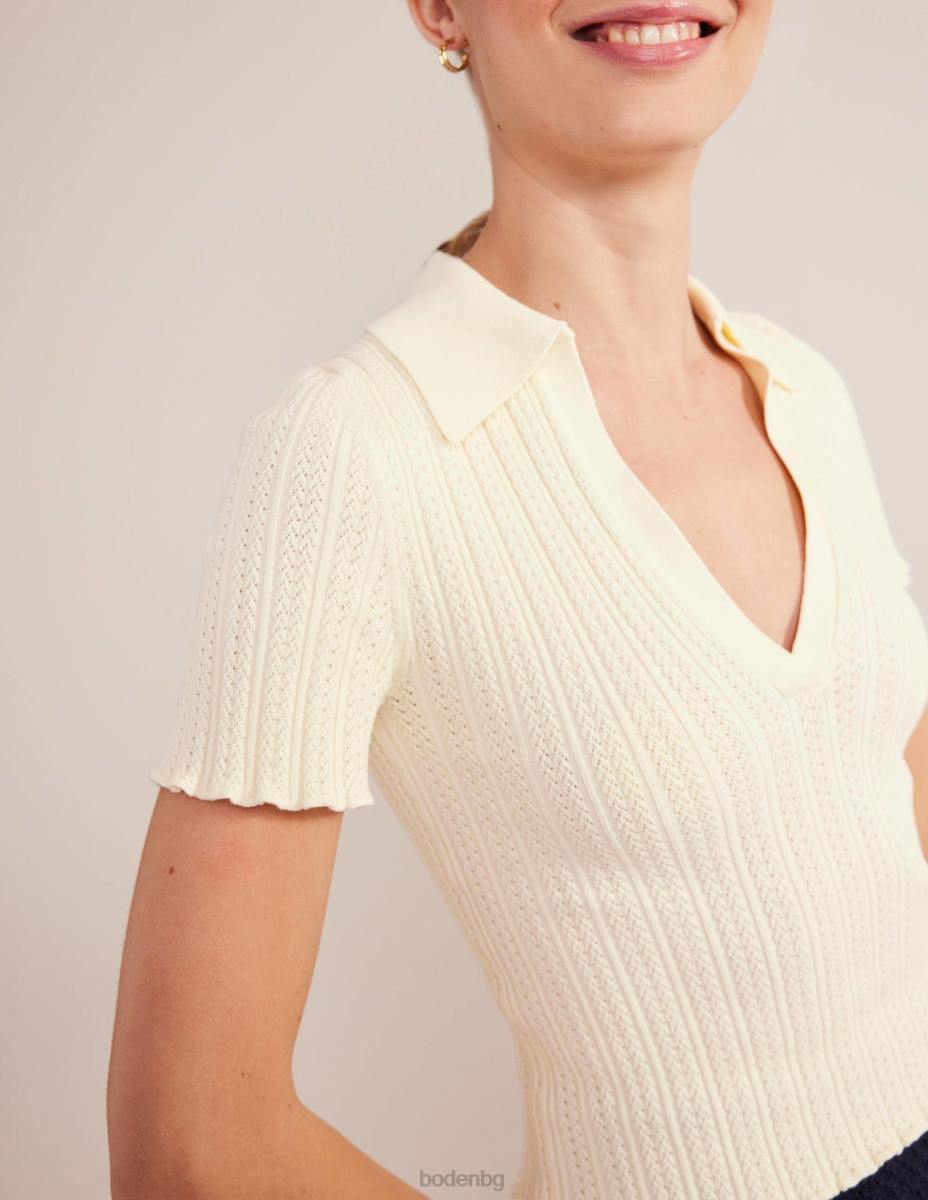 облекло Boden оребрена горна част с яка топла слонова кост Жени LL682109