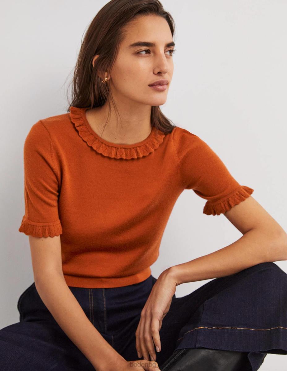 облекло Boden мериносова плетена тениска ръжда Жени LL682122