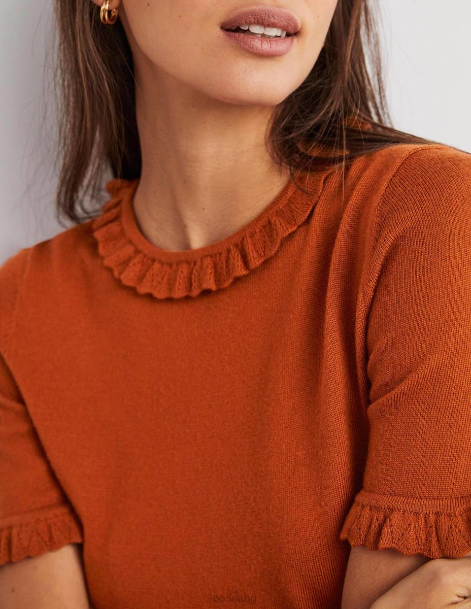 облекло Boden мериносова плетена тениска ръжда Жени LL682122