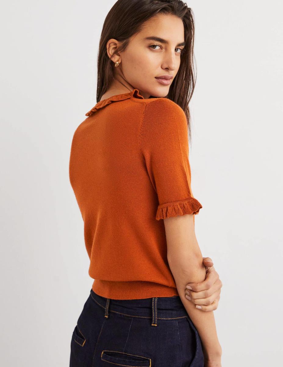 облекло Boden мериносова плетена тениска ръжда Жени LL682122