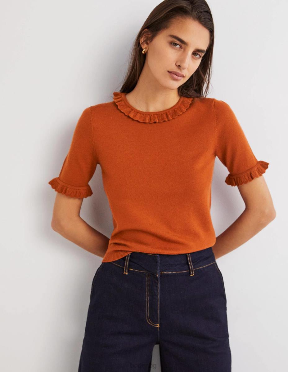 облекло Boden мериносова плетена тениска ръжда Жени LL682122