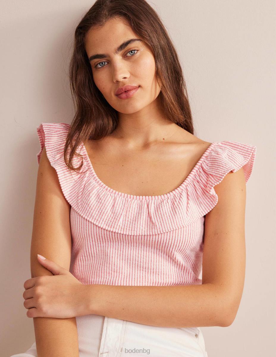 облекло Boden горна част с ивици с волани вермилион/бяла ивица Жени LL682170